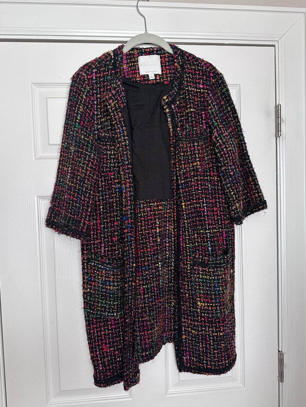 Anthropologie Multicolor Tweed Trench Coat with Black Lining